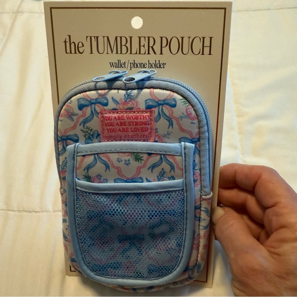 Simply Southern Tumbler Pouch Wallet Phone Holder Bow Floral Blue Pink NEW - Picture 4 of 4